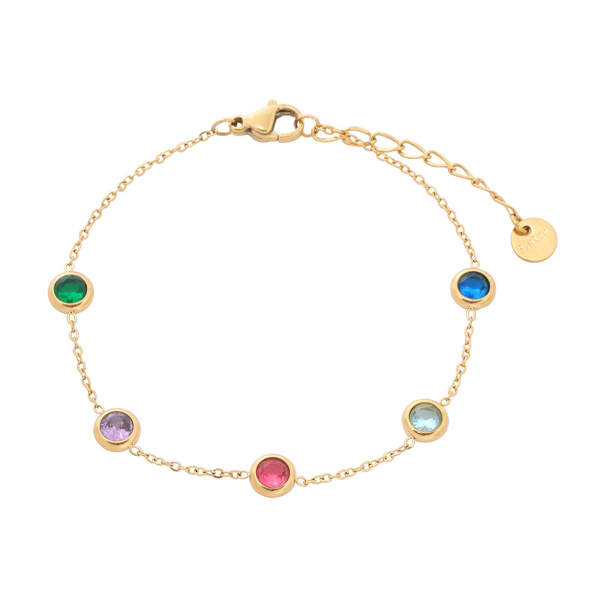 Pulsera de acero inoxidable con diseño geométrico redondo y diamantes de imitación para mujer, acabado chapado, aspecto lujoso, resistente al deslustre