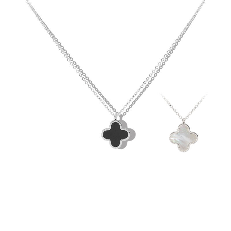 Collana da donna a ciondolo minimalista a quadrifoglio in acciaio al titanio con catena a croce