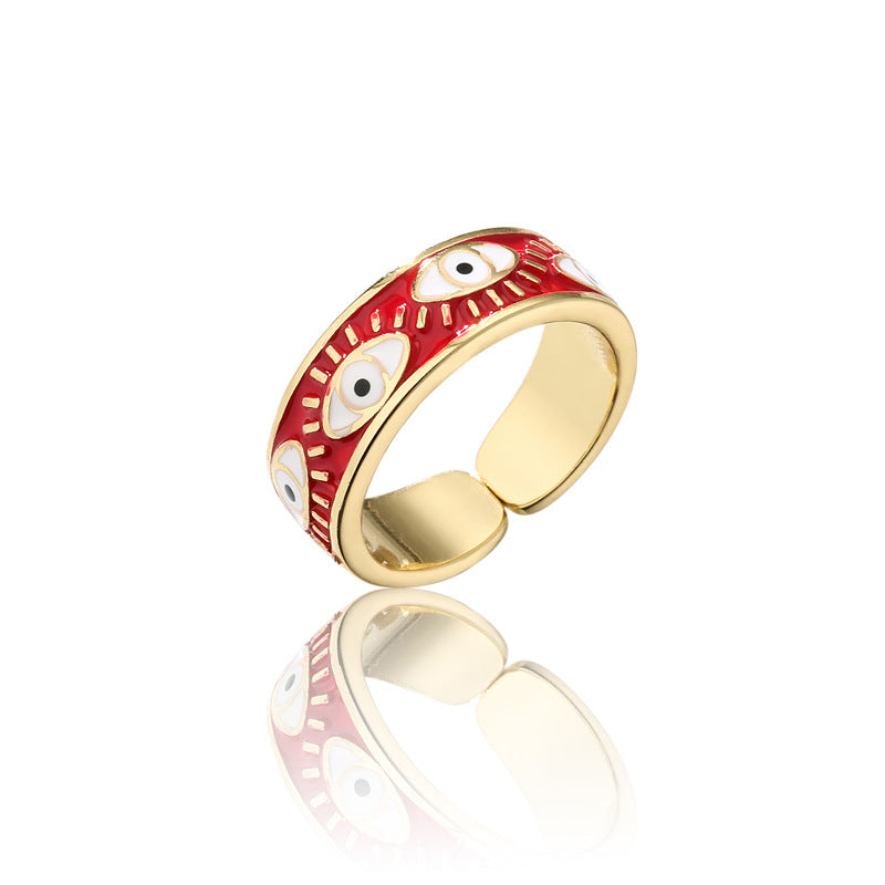 Anello aperto Occhio di Allah geometrico alla moda per donna con finitura smaltata in cinque colori e pavé di microzirconi
