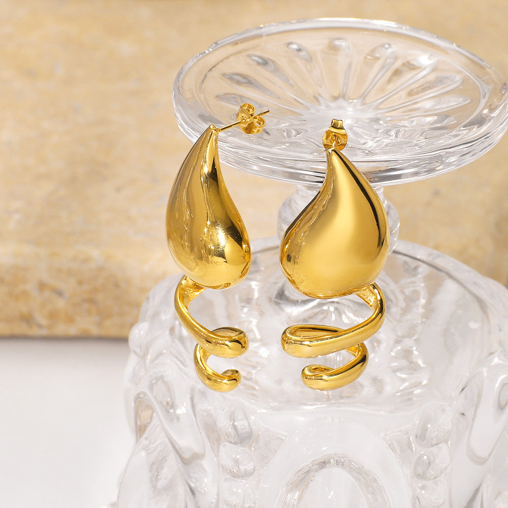 Irregular Geometric Stainless Steel Earrings with 18K Gold Plating for Women