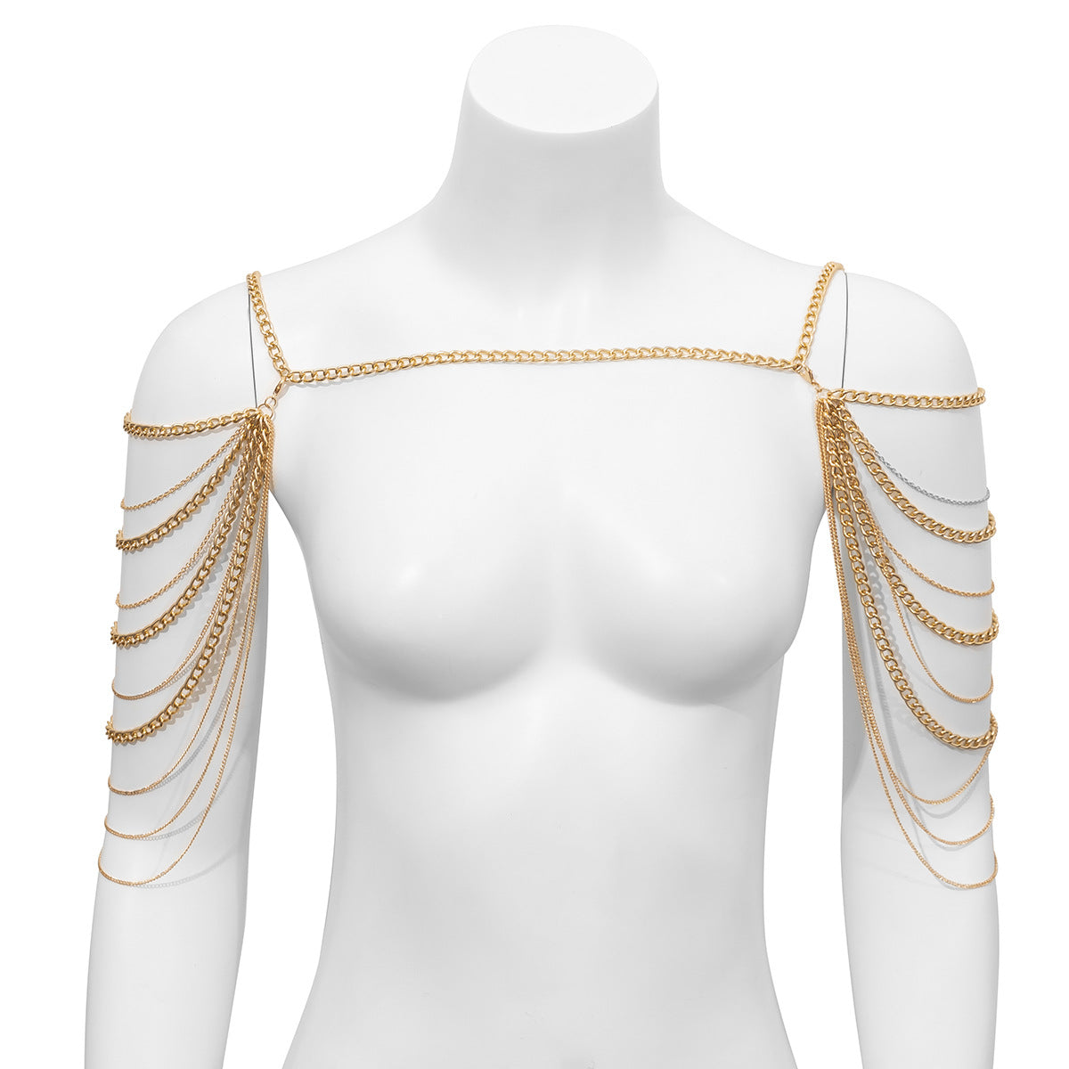 Gargantilla Metálica Geométrica Vintage de Múltiples Capas con Borlas para Mujer con Acabado Chapado