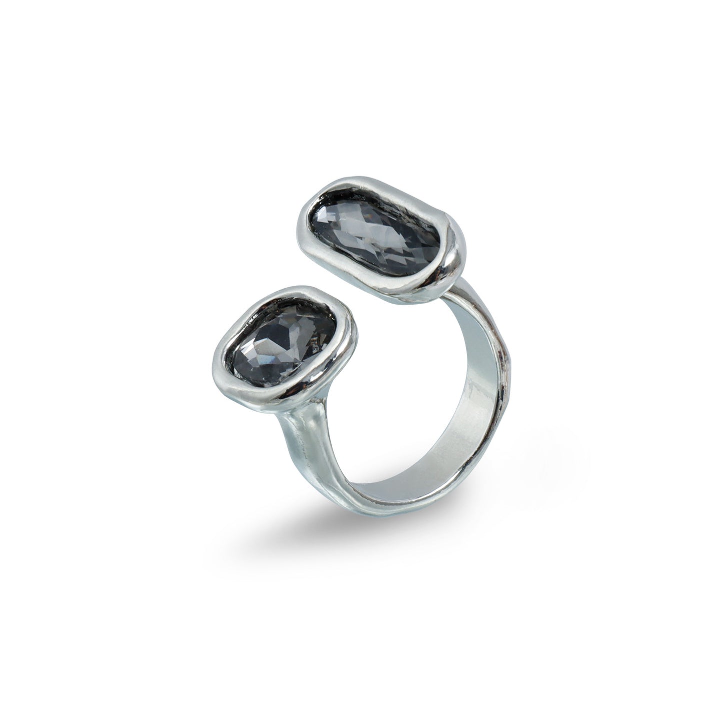 Sweet Streetwear Geometric Black Rhinestone Plated Adjustable Ring for Women
