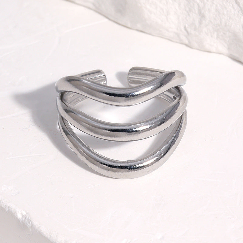 Minimalist Geometric Gold Plated Stainless Steel Ring for Women