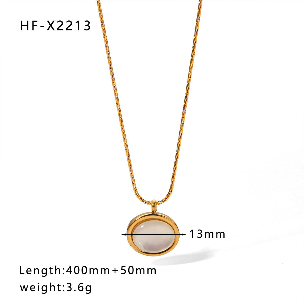Minimalist Cat Eye Stone Zircon Pearl Smiley Face Necklace for Women in Titanium Steel with Plating Finish
