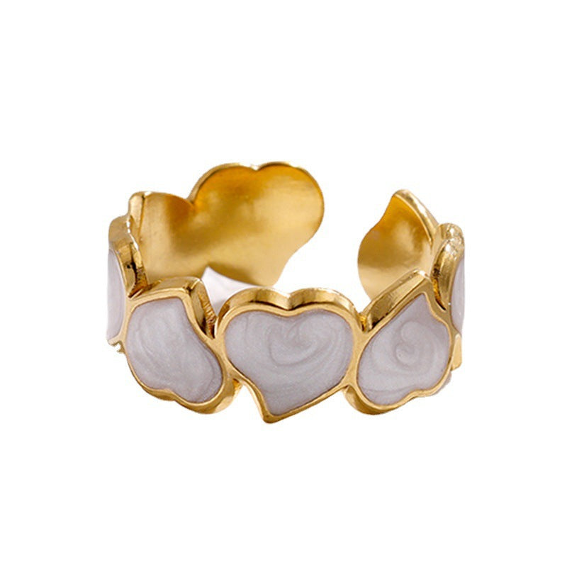 Anello Aperto Minimalista in Acciaio al Titanio a Forma di Cuore da Donna con Finitura Smaltata