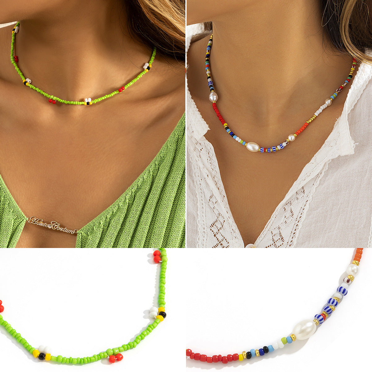 Collana con perle d'imitazione geometriche minimaliste da donna con catena a sfere rotonde