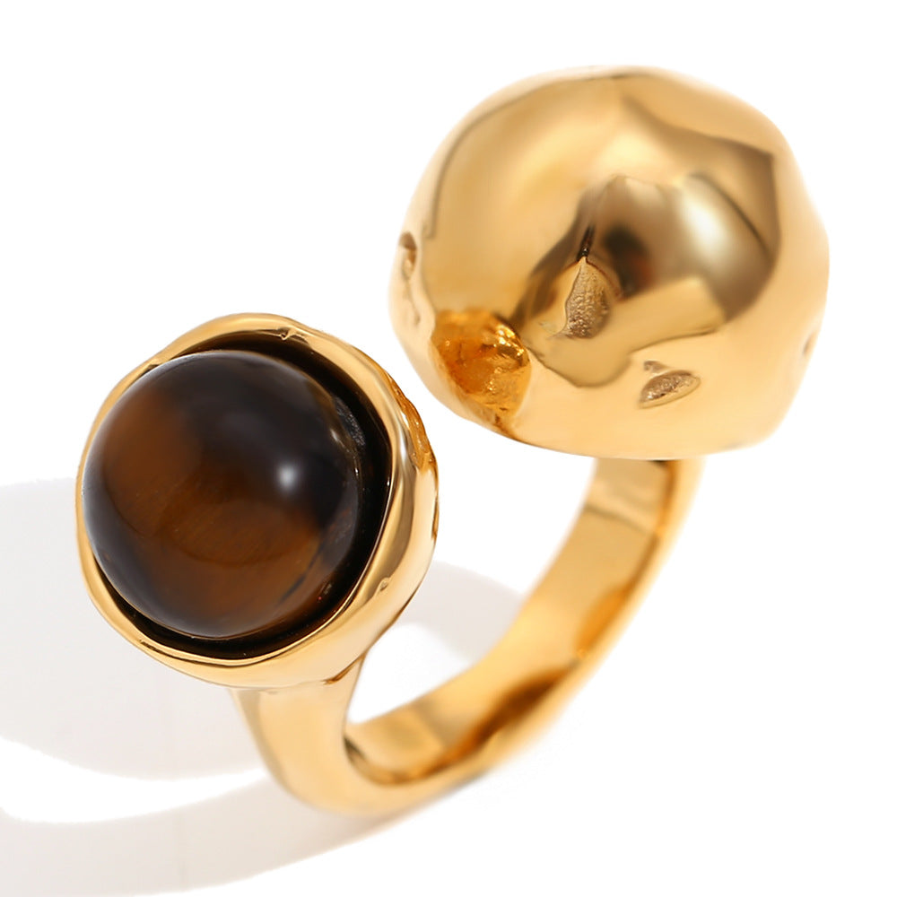 Vintage Elegant 18K Gold Plated Stainless Steel Oval Floral Geometric Ring for Women