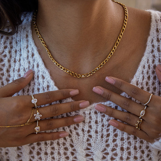 Collana in acciaio titanio placcato in stile geometrico con zirconi per donna, gioielli minimalisti di lusso in acciaio inossidabile con catena a dito