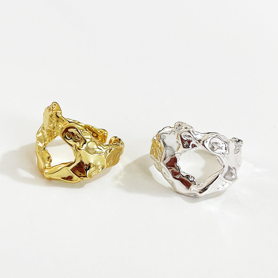French Style Unique Irregular Textured 925 Sterling Silver Geometric Ring Open Ring for Women