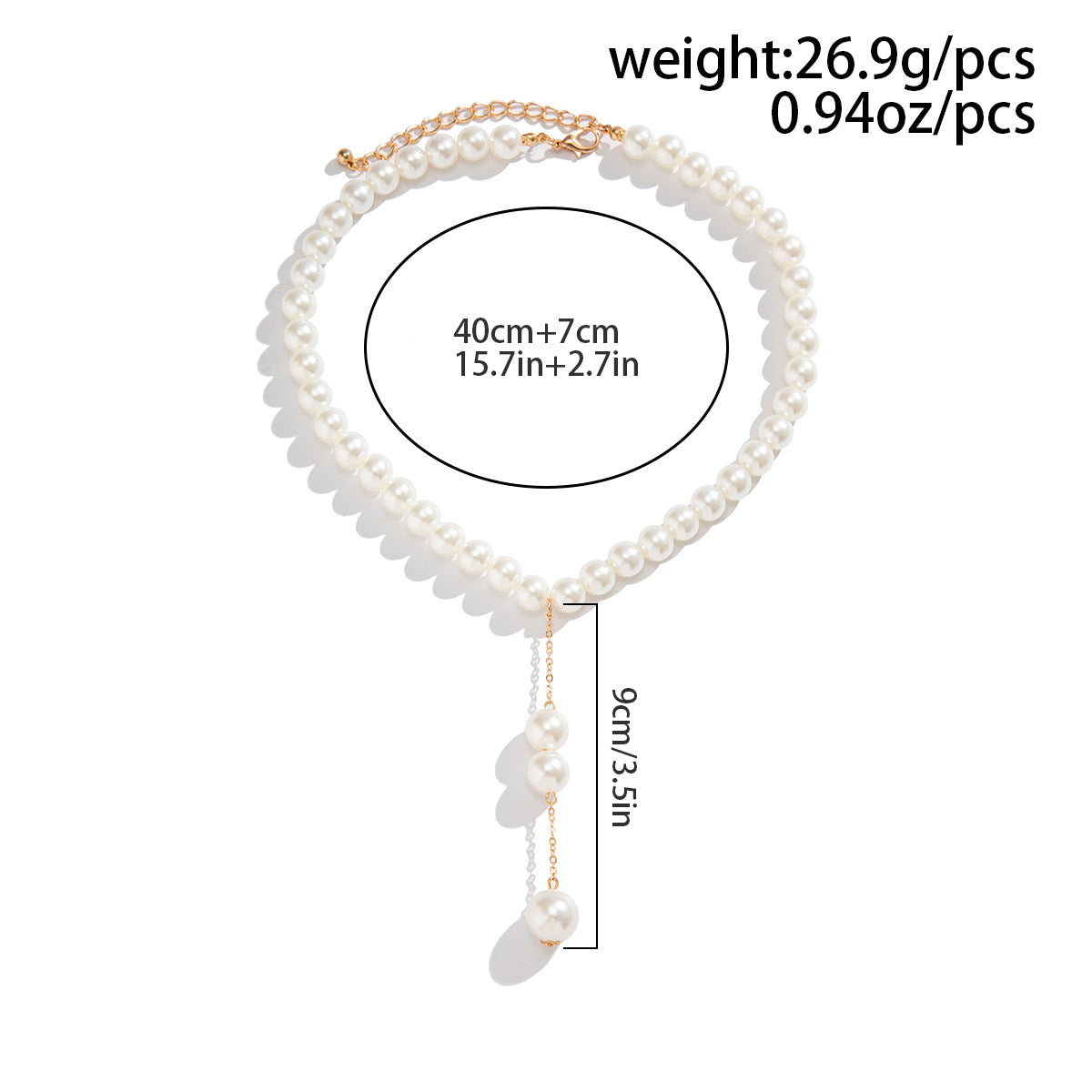 Collana pendente a Y minimalista con perle finte, ciondolo in lega galvanizzata, nappa e design a catena a strati per donna