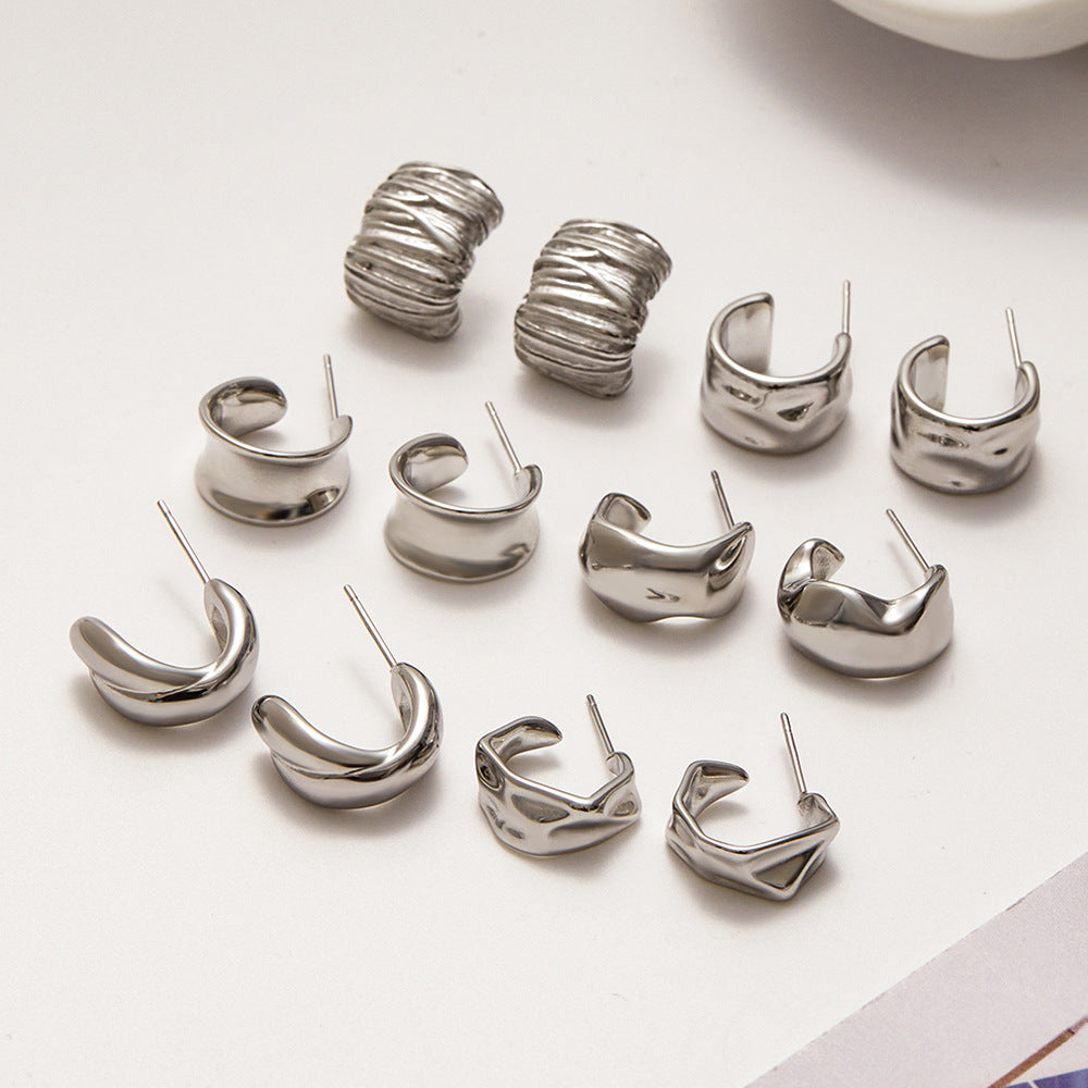Pendientes de Acero de Titanio Geométricos para Mujer con Acabado Galvanizado, Joyería de Acero Inoxidable Hipoalergénica y a la Moda