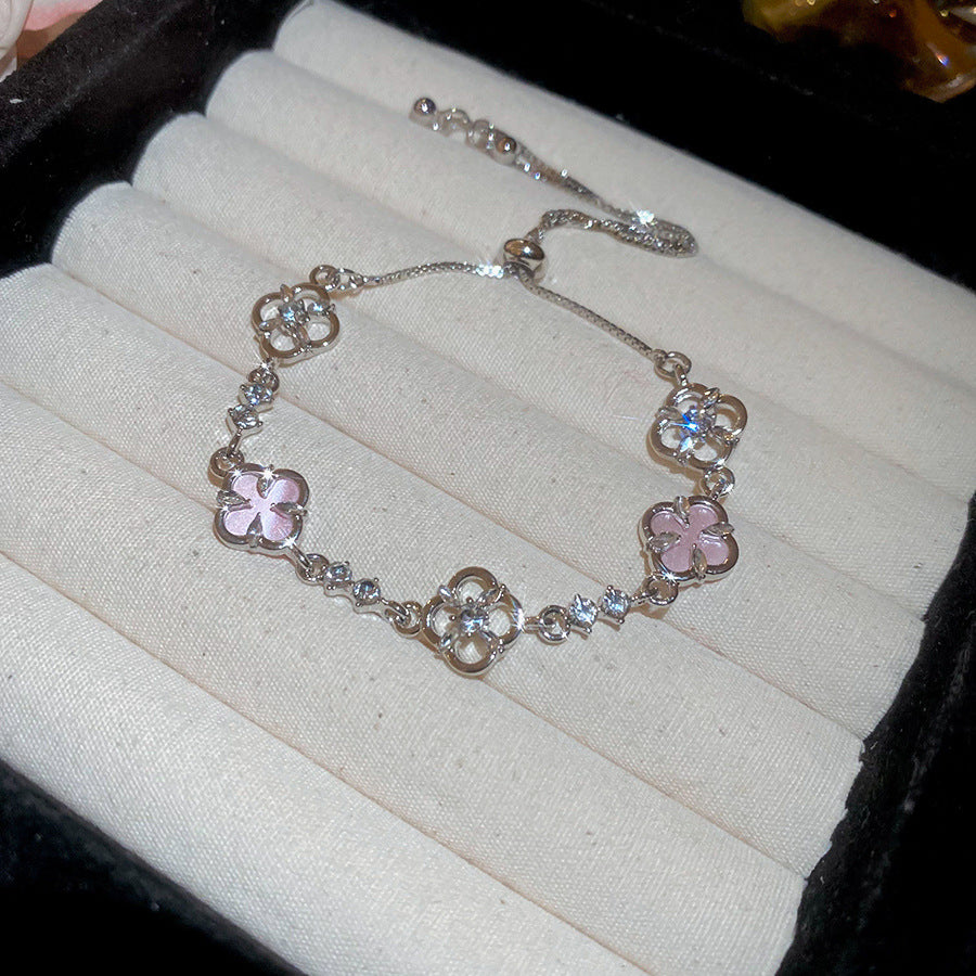 Vintage Luxury Floral Rhinestone Inlay Plated Brass Bracelet for Women