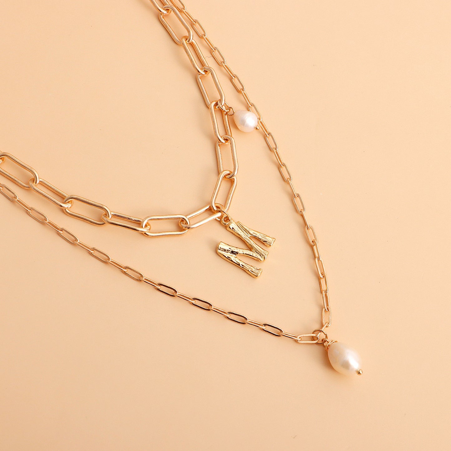Punk Style Double-Layer Alloy Letter M Pendant Necklace for Women with Plated Finish and Clavicle Chain