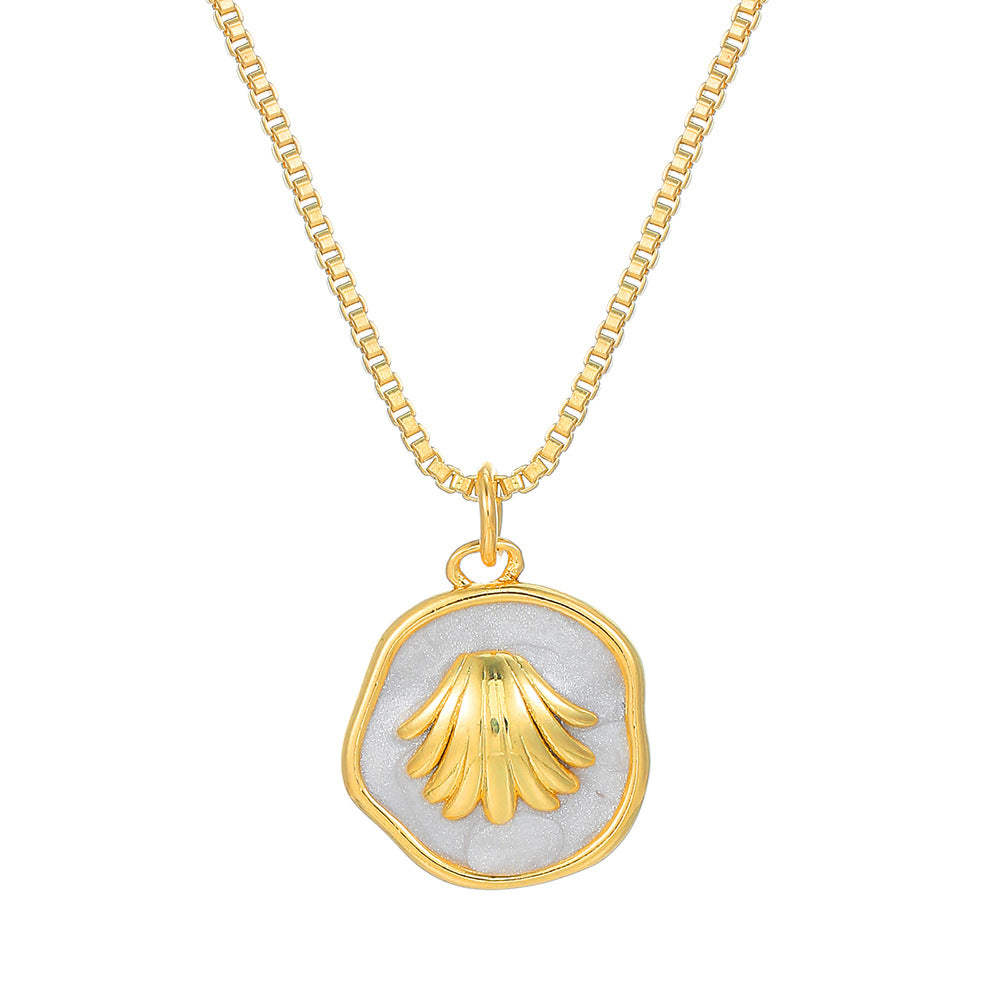 Collana Pendente Minimalista con Stella Marina Delfino Concha Cuore da Donna in Rame con Finitura Smaltata su Catena ad O