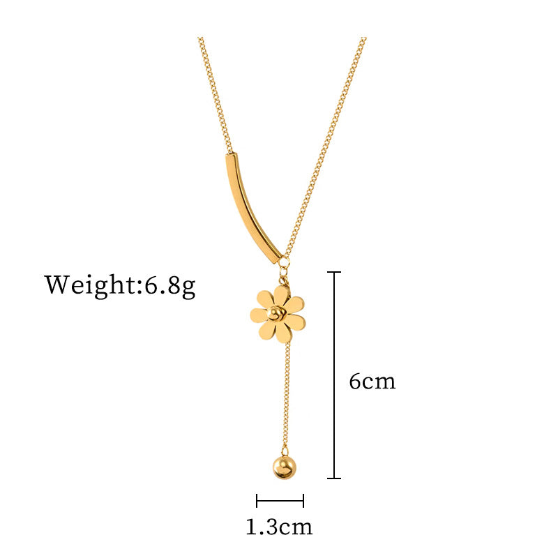 Collana con ciondolo floreale geometrico minimalista da donna e da uomo in acciaio al titanio con placcatura in oro su catena di perline