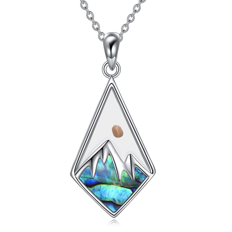 Minimalist Geometric Hill and Mustard Seed Faith Pendant Necklace in Stainless Steel with Polished Finish for Women