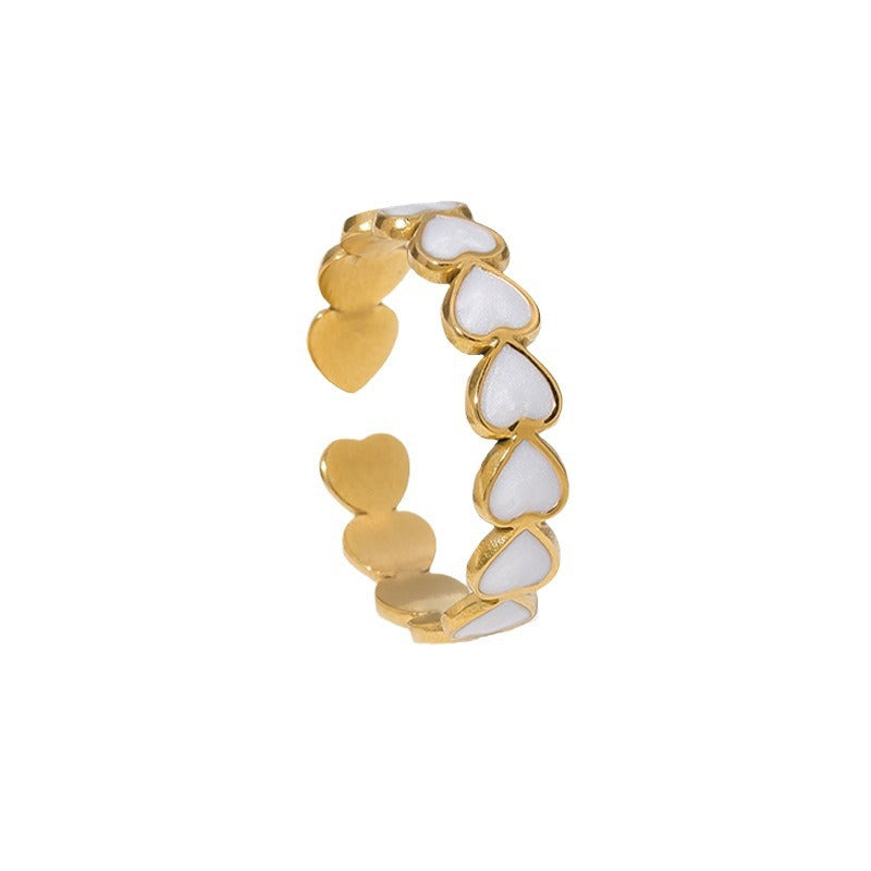 Anello da donna minimalista a forma di cuore in acciaio al titanio placcato oro 18 carati con fascia aperta regolabile