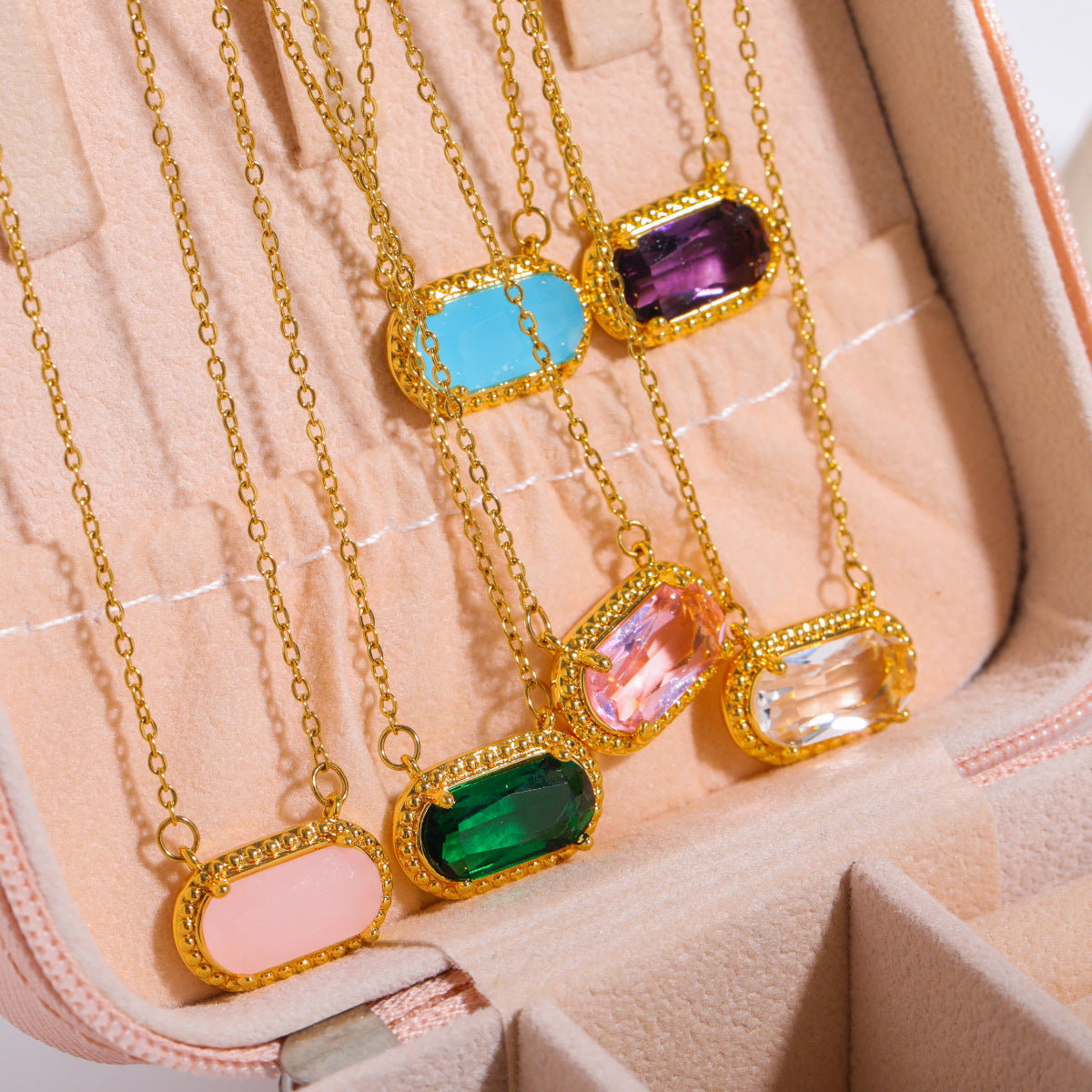 Elegant Oval Green Zircon Necklace in Copper with Electroplated Finish for Women
