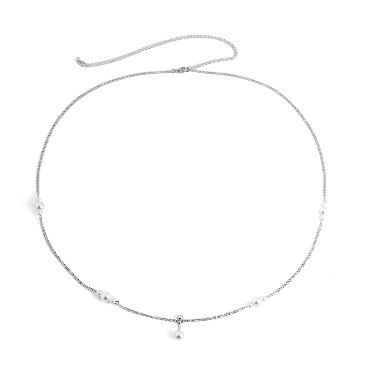 Sexy Cubic Zirconia Imitation Pearl Tassel Body Chain Titanium Steel Plated Belly Button Jewelry for Women