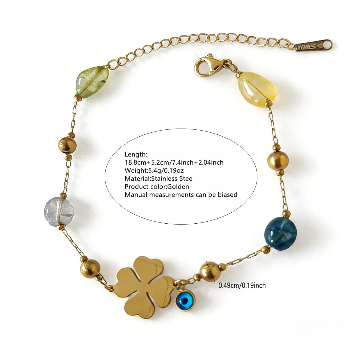 Elegant Geometric Floral Stainless Steel Titanium Steel Beaded Bracelet Evil Eye Design
