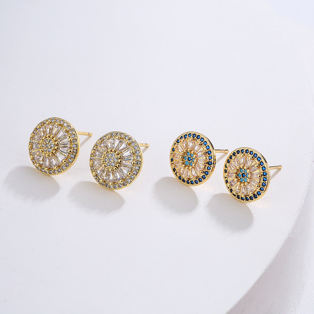 Geometric Women's Earrings in Copper with 18K Gold Plating and Micro-Paved Zirconia
