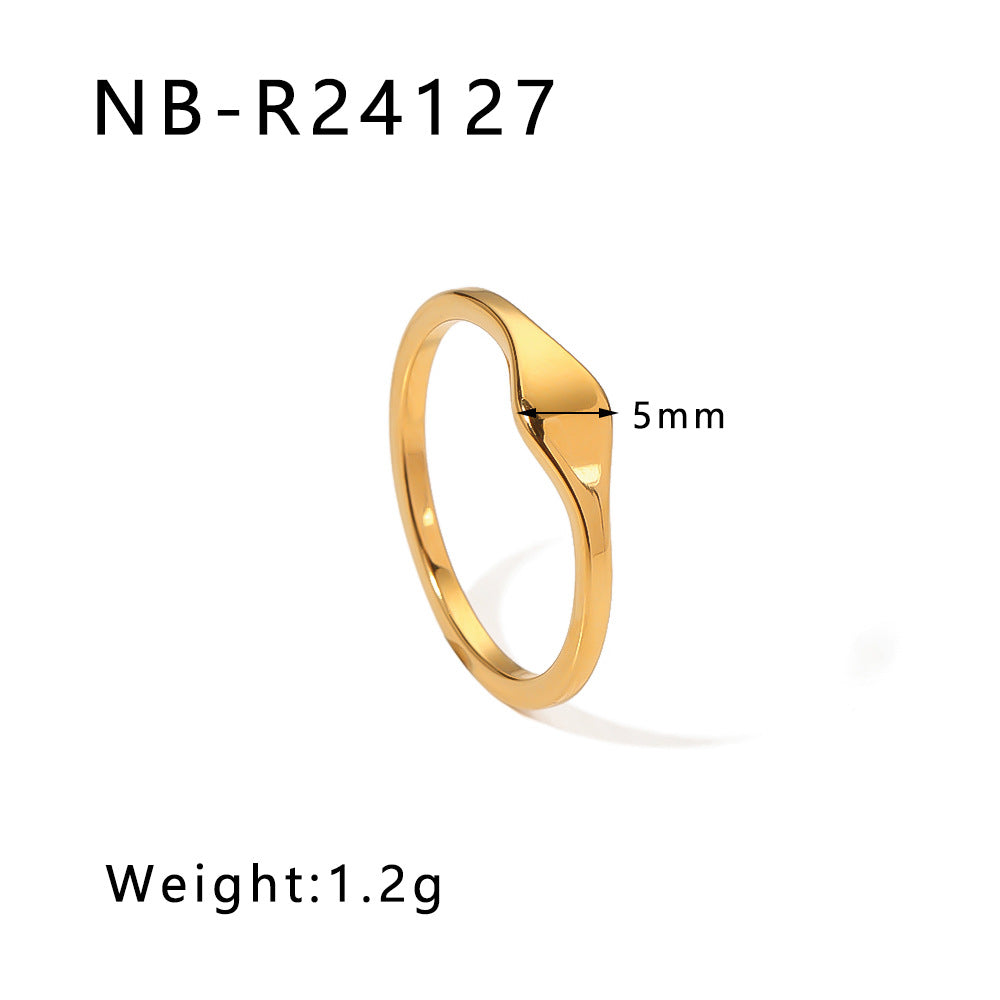 Asymmetrical Irregular Textured Stainless Steel Ring with Wavy Leaf and Geometric Shape Design