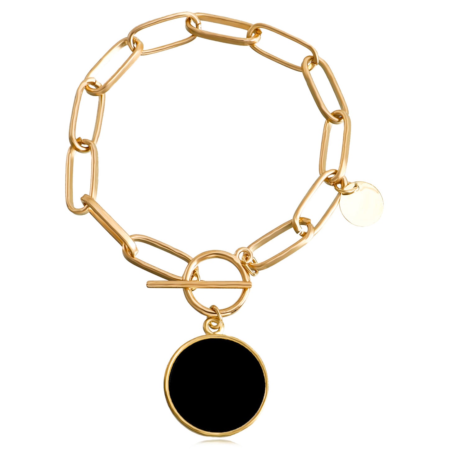 Minimalist Geometric Black and White Mother-of-Pearl Bracelet for Women with Alloy Chain and Plated Finish