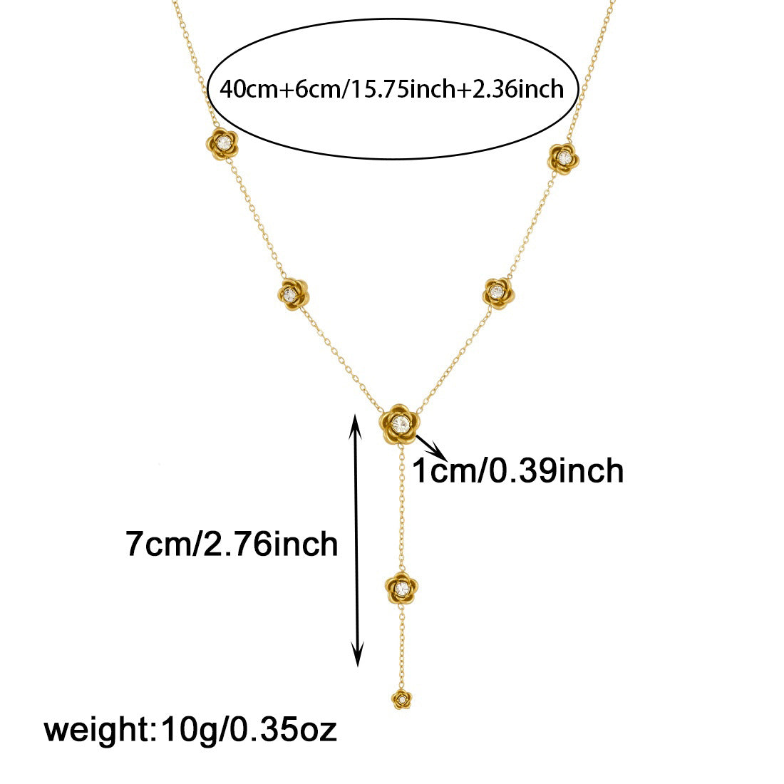 Minimalist Gold Plated Stainless Steel Floral Rhinestone Y-Shape Pendant Necklace for Women