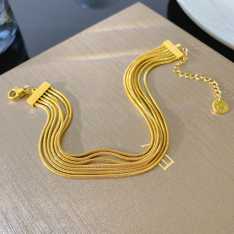 Luxury Elegant Geometric Titanium Steel PVD Gold Plated Snake Chain Bracelet for Women