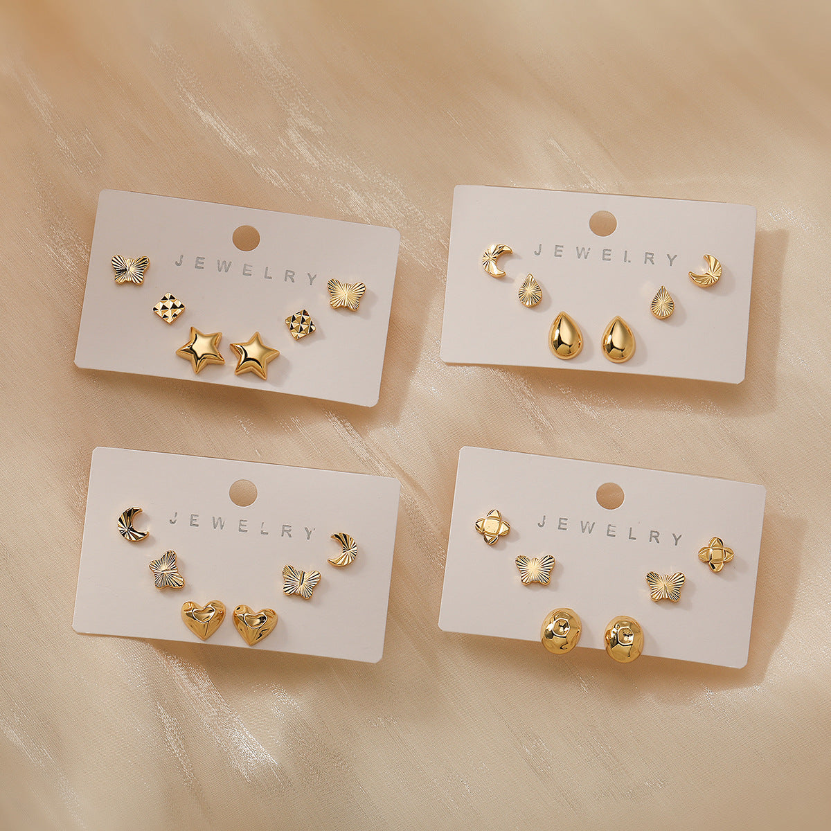 Orecchini a Cuore Geometrici Minimalisti in Rame con Placcatura in Oro 18K da Donna