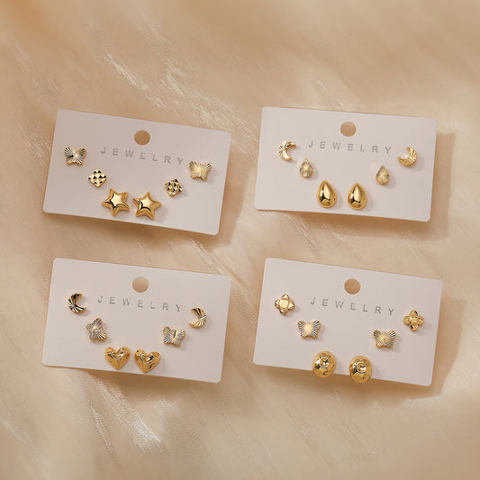 Pendientes de Cobre Geométricos Minimalistas en Forma de Corazón con Chapado en Oro de 18K para Mujer