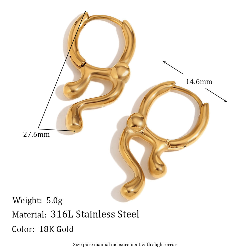 Orecchini Ear Cuff alla Moda Geometrici da Donna in Acciaio Inossidabile con Placcatura in Oro 18K e Design a Flusso Liquido
