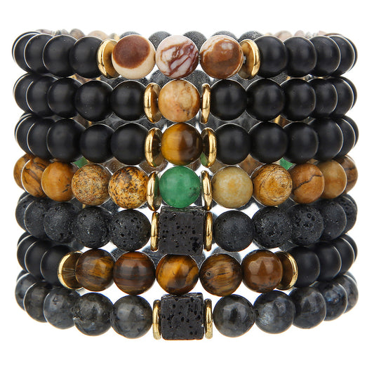 Handmade Matte Round Volcanic Stone Bracelet Unisex Geometric Jewelry