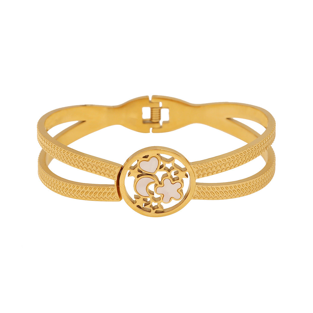Braccialetto alla moda in stile OL con farfalla, motivi a cuore e floreali, bracciale in acciaio inossidabile galvanizzato