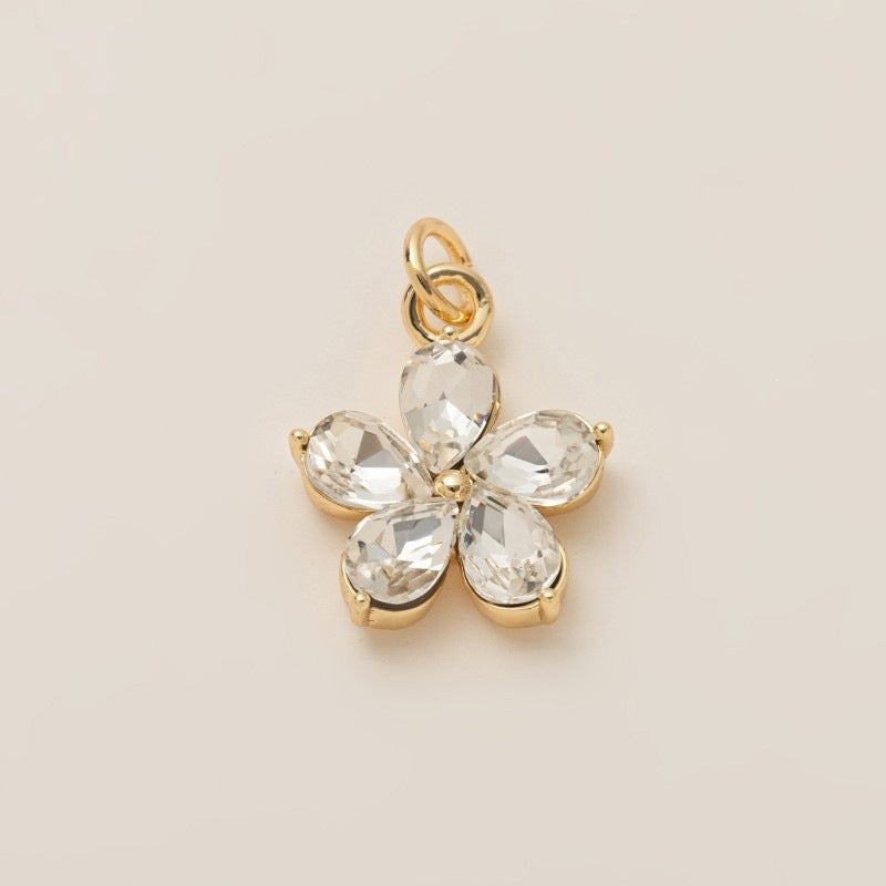 Minimalist Sweet 18K Gold Plated Brass Floral Plant Charm Bar for Bag Keychain DIY