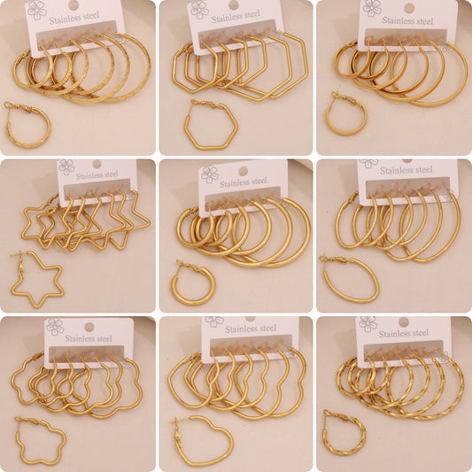 Fashion Geometric Hexagonal Stainless Steel Hoop Earrings with Plated Finish for Women