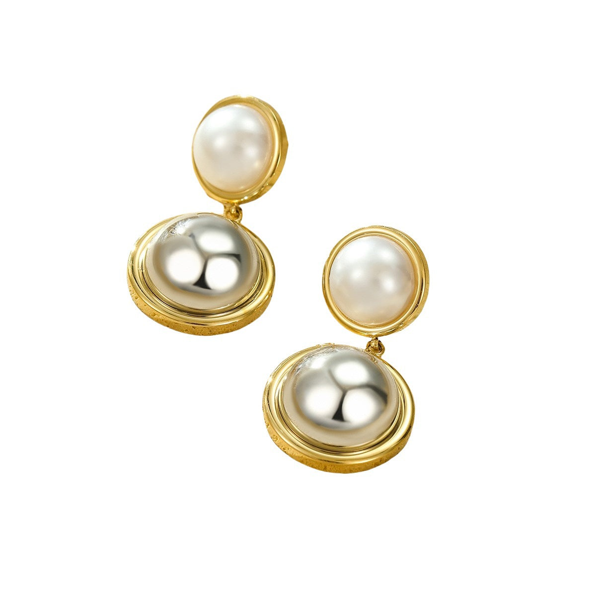 Vintage Style Round Pearl Stainless Steel Stud Earrings for Women with Plated Finish