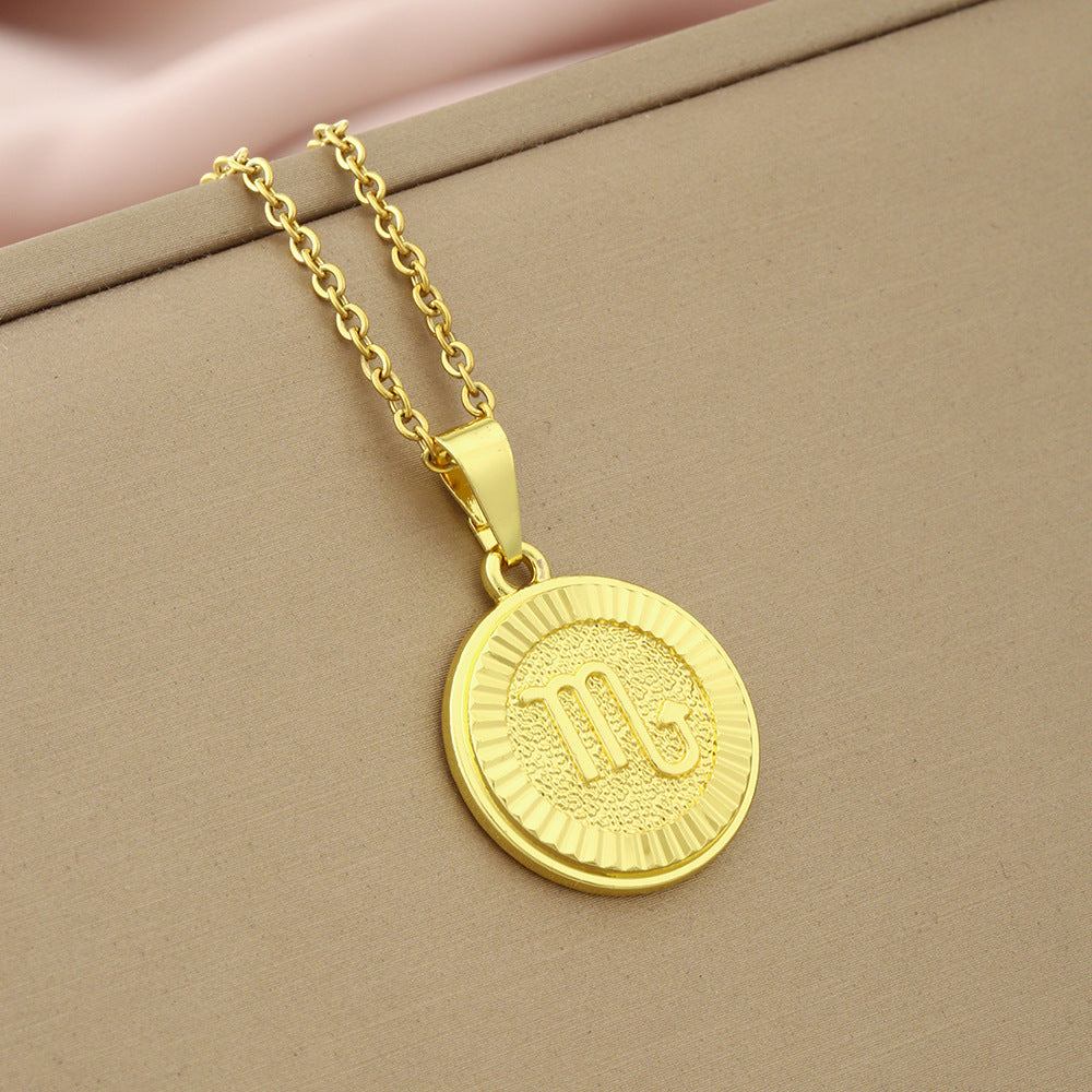 Collana Minimalista con Ciondolo Zodiacale in Acciaio Inox e Charm in Rame Placcato su Catena a O per Donna e Uomo