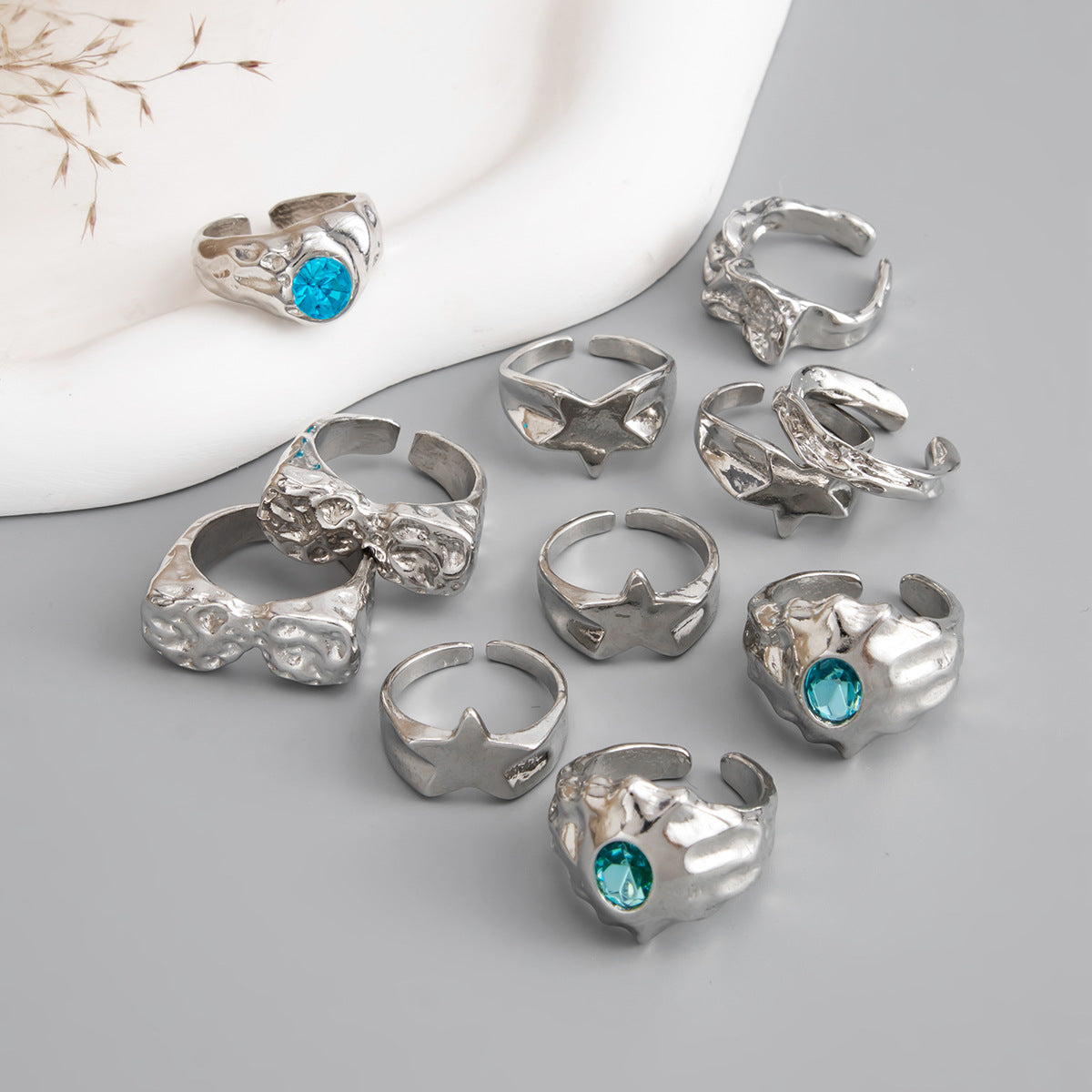 Sweet Punk Silver Plated Zinc Alloy Star Textured Open Ring for Women