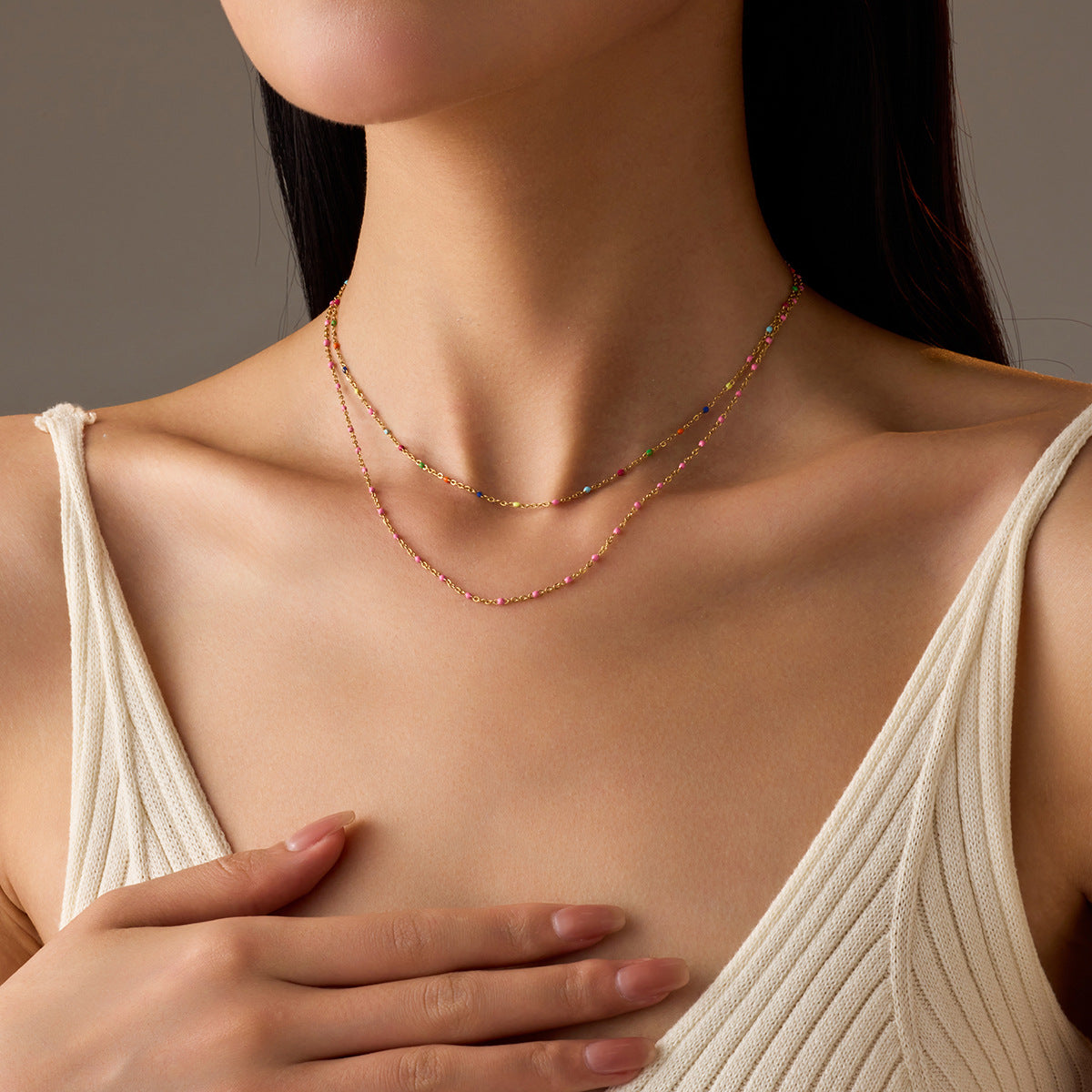 Collar de Acero de Titanio con Abalorios Geométricos Estilo Bohemio para Mujer con Acabado Galvanizado