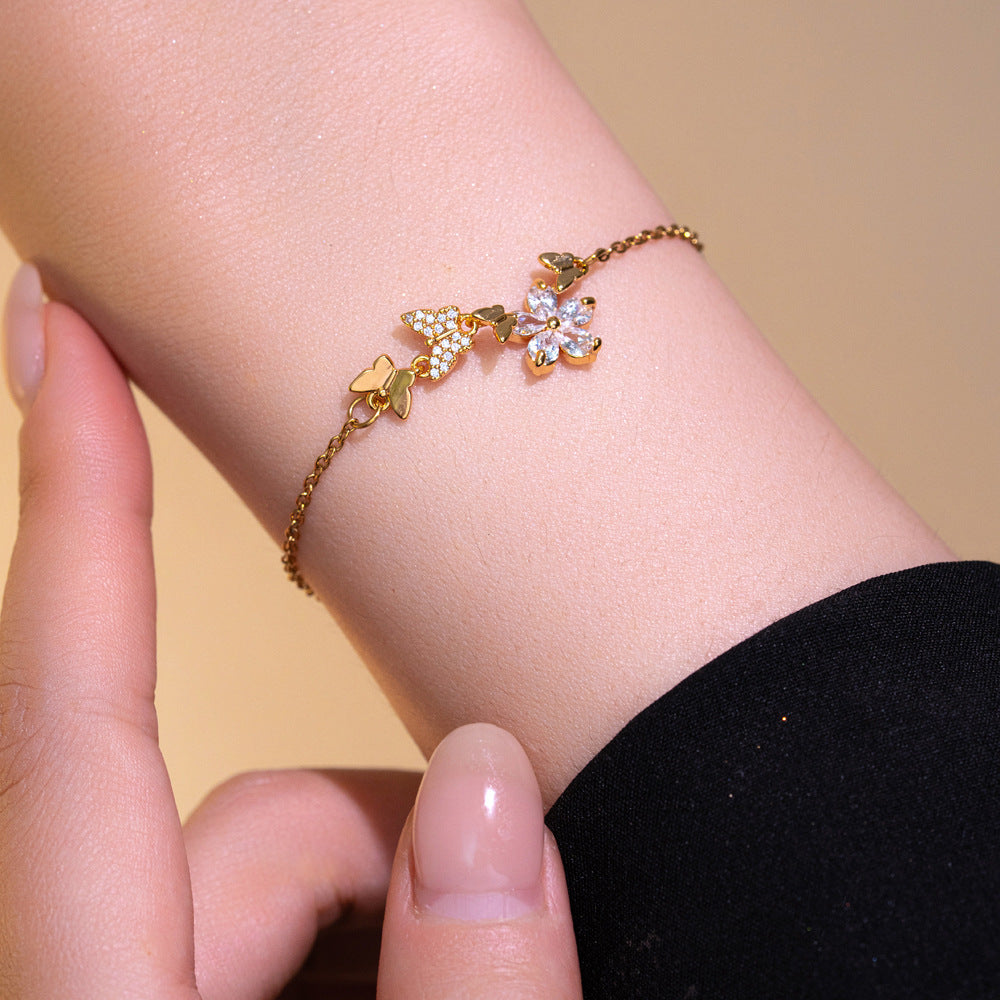 Braccialetto da donna Minimalista Cuore Stella Luna Farfalla con Strass in Acciaio al Titanio con Finitura Placcata