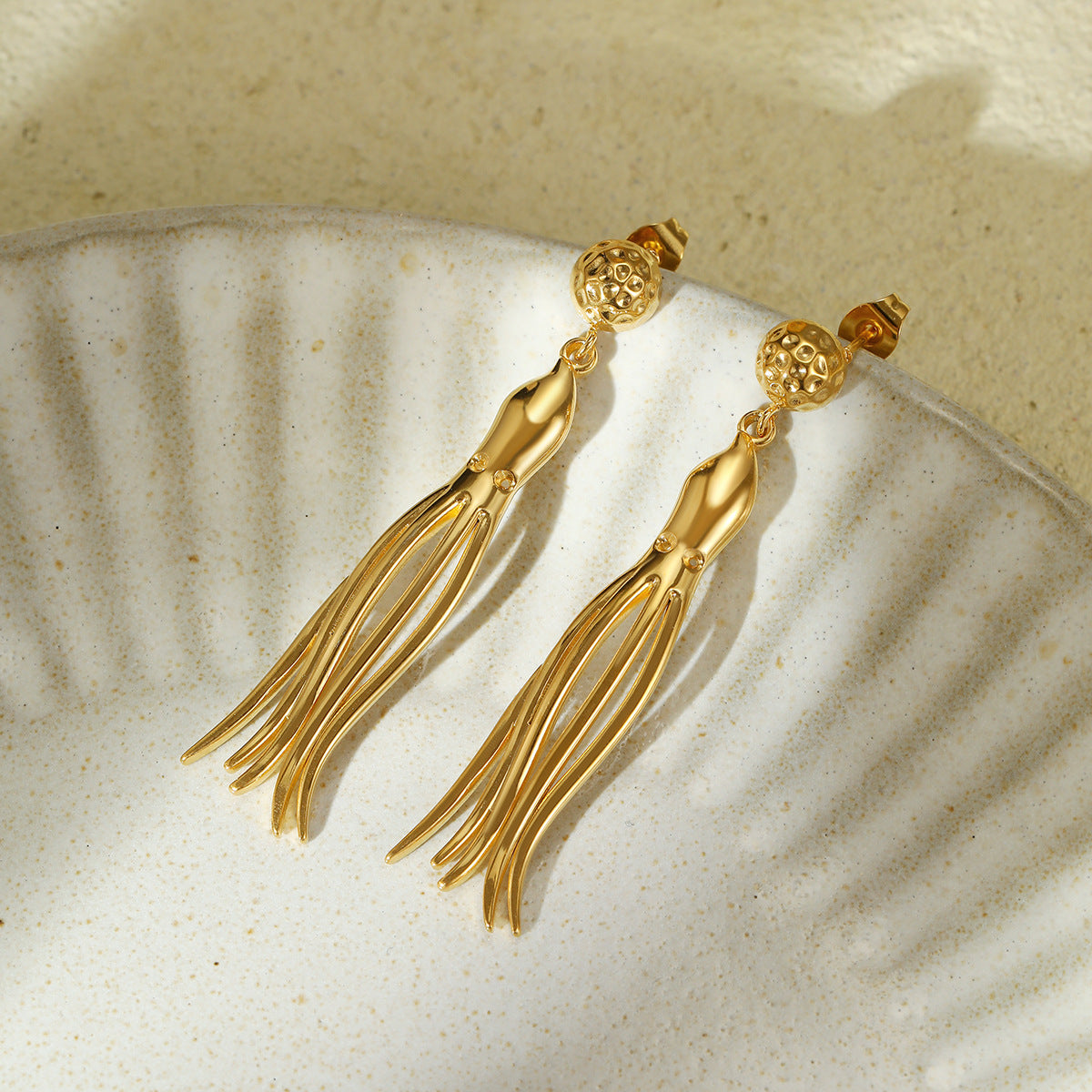 Cute Octopus-Shaped Stainless Steel Dangle Earrings with Tassel Detail, Fashion-Forward Geometric Animal Design for Women
