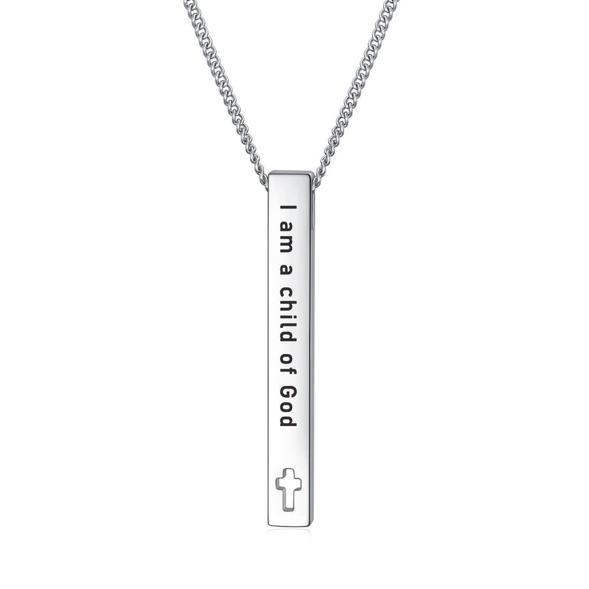 Elegante Collana Bibbia Geometrica in Acciaio Inox da Donna con Ciondolo in Acciaio al Titanio Lucido e Motivo a Margherite su Catena a O