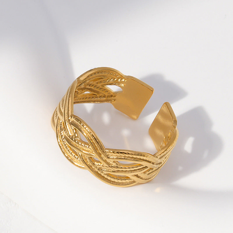 Anello Aperto Minimalista in Acciaio Inossidabile Geometrico da Donna con Finitura Placcata e Design a Linea Pulita