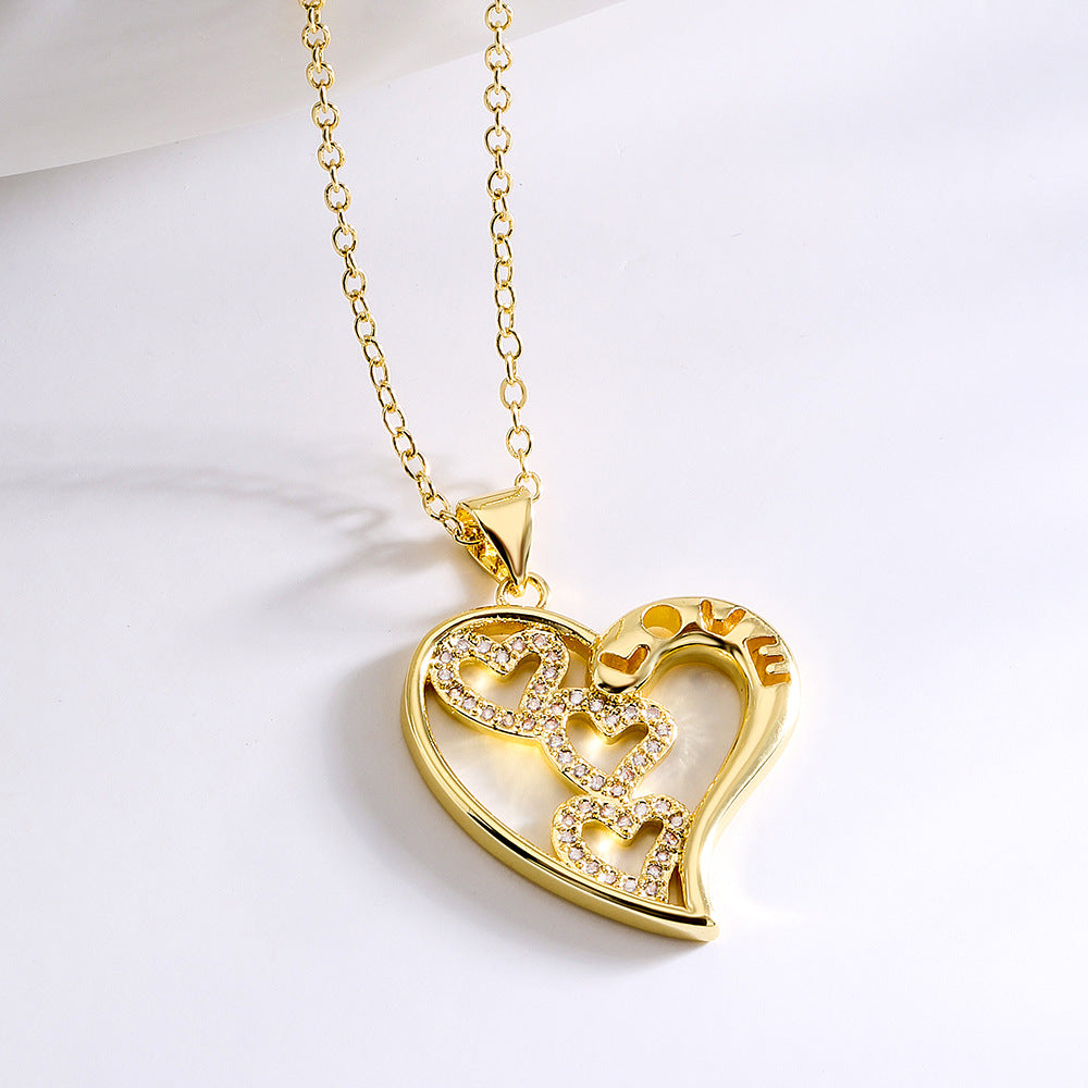 INS Style Geometric Heart Eye Snake Pendant Necklace in Copper with 18K Gold Plating and Micro-Pave Zirconia