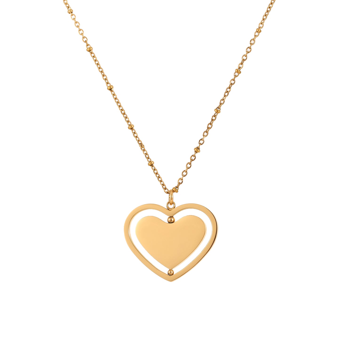Collana con Ciondolo Rotante Inciso a Cuore Lucidato in Acciaio Inossidabile con Placcatura in Oro 18K per Donna