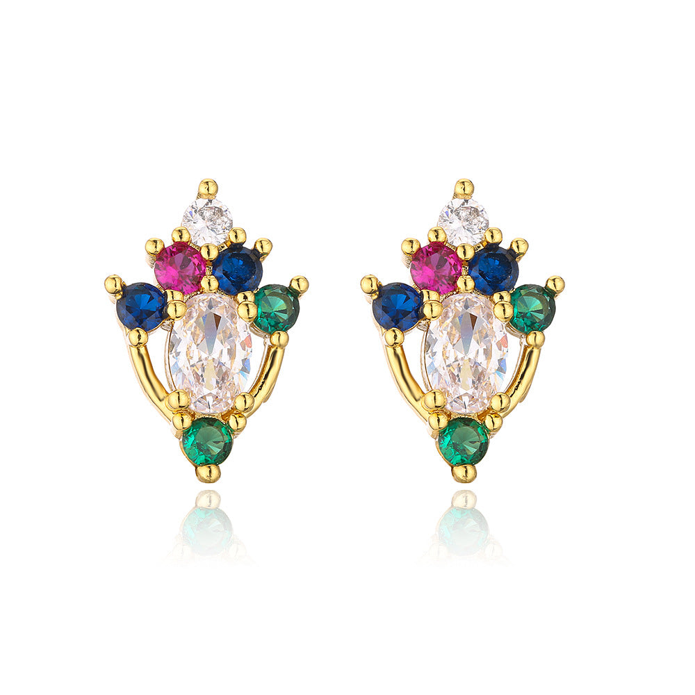 Minimalist Geometric Copper Gold-Plated Stud Earrings for Women with Zircon Accents