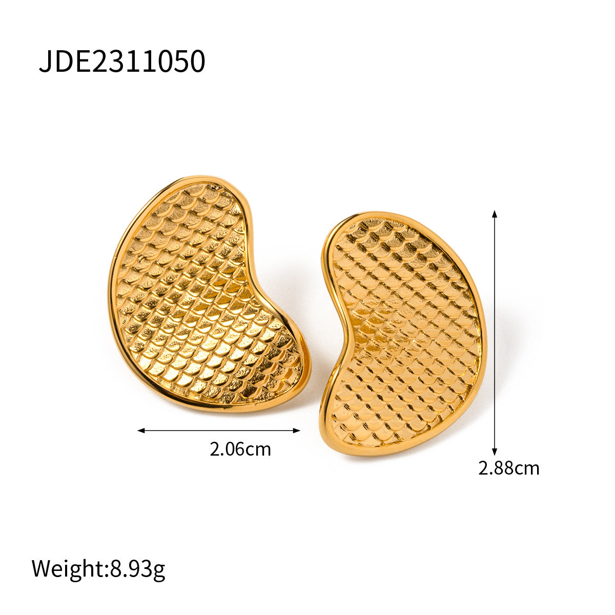 Unique Asymmetric Ins Style 18K Gold Plated Stainless Steel Fish Scale Ring Earring Bracelet Set for Women