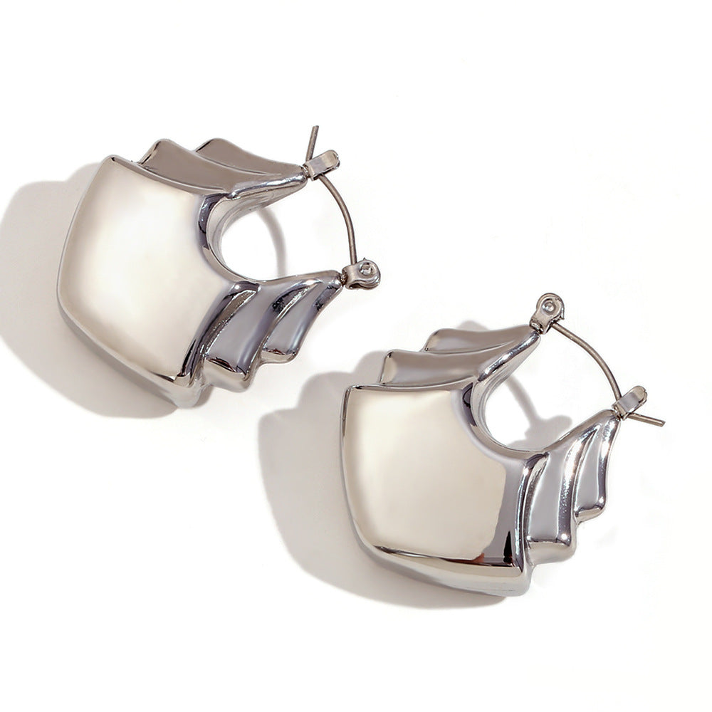 Orecchini a Clip da Donna in Acciaio Inox con Stampa Geometrica Serpente Vintage, Placcati Oro 18K