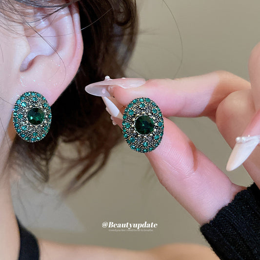 Pendientes geométricos ovalados de estilo vintage con incrustaciones de diamantes de imitación en plata de ley 925 para mujer